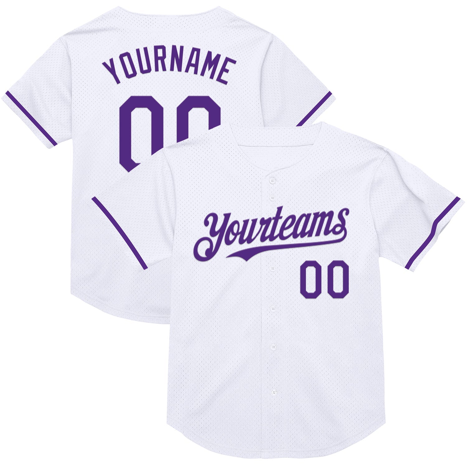 Custom White Purple Mesh Authentic Throwback Baseball Jersey - Main View