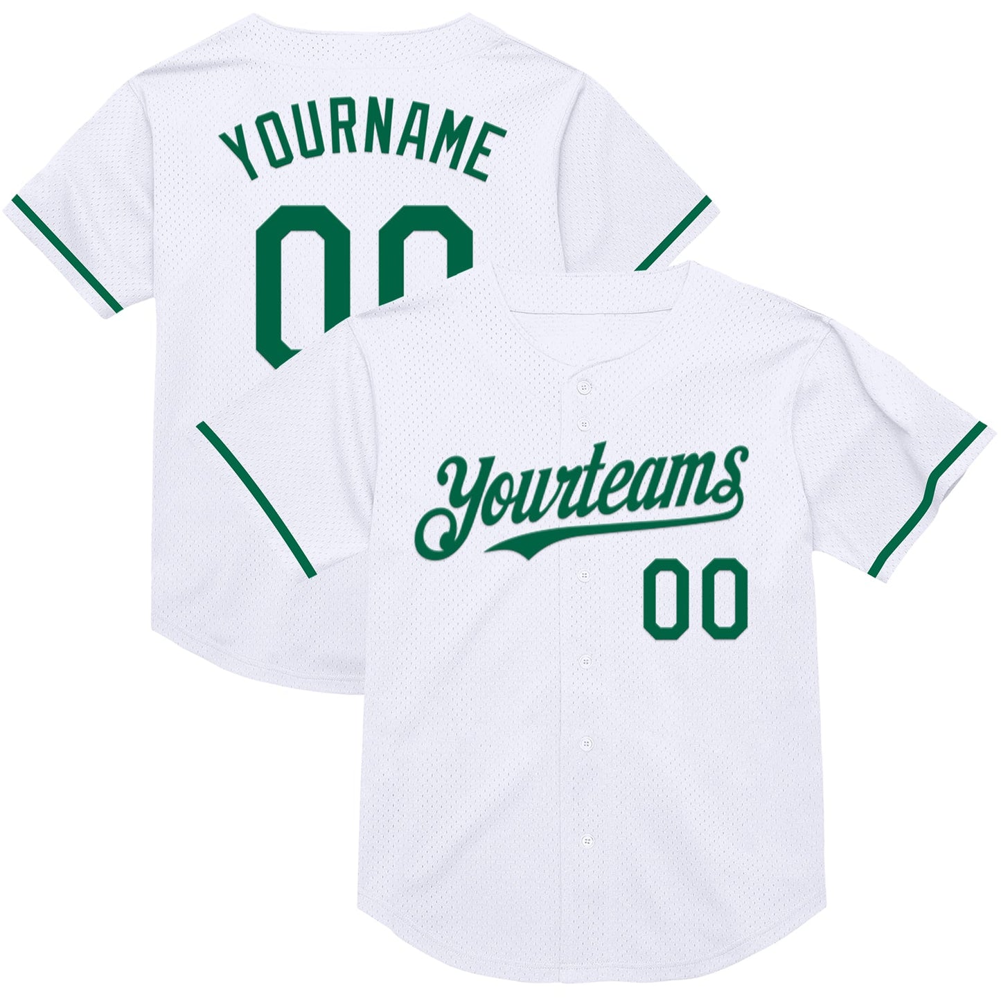 Custom White Kelly Green Mesh Authentic Throwback Baseball Jersey - Main View
