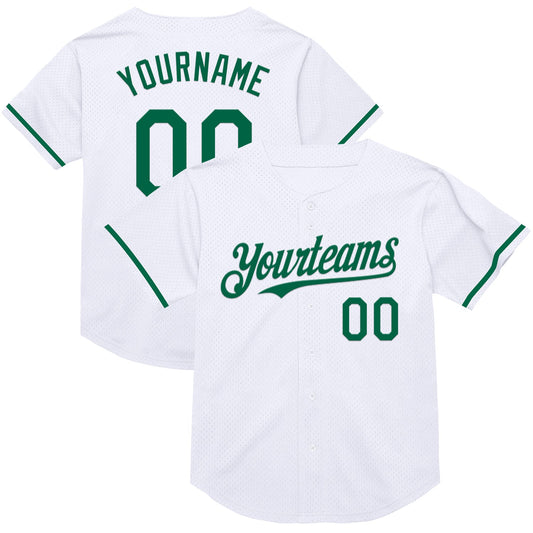 Custom White Kelly Green Mesh Authentic Throwback Baseball Jersey - Main View