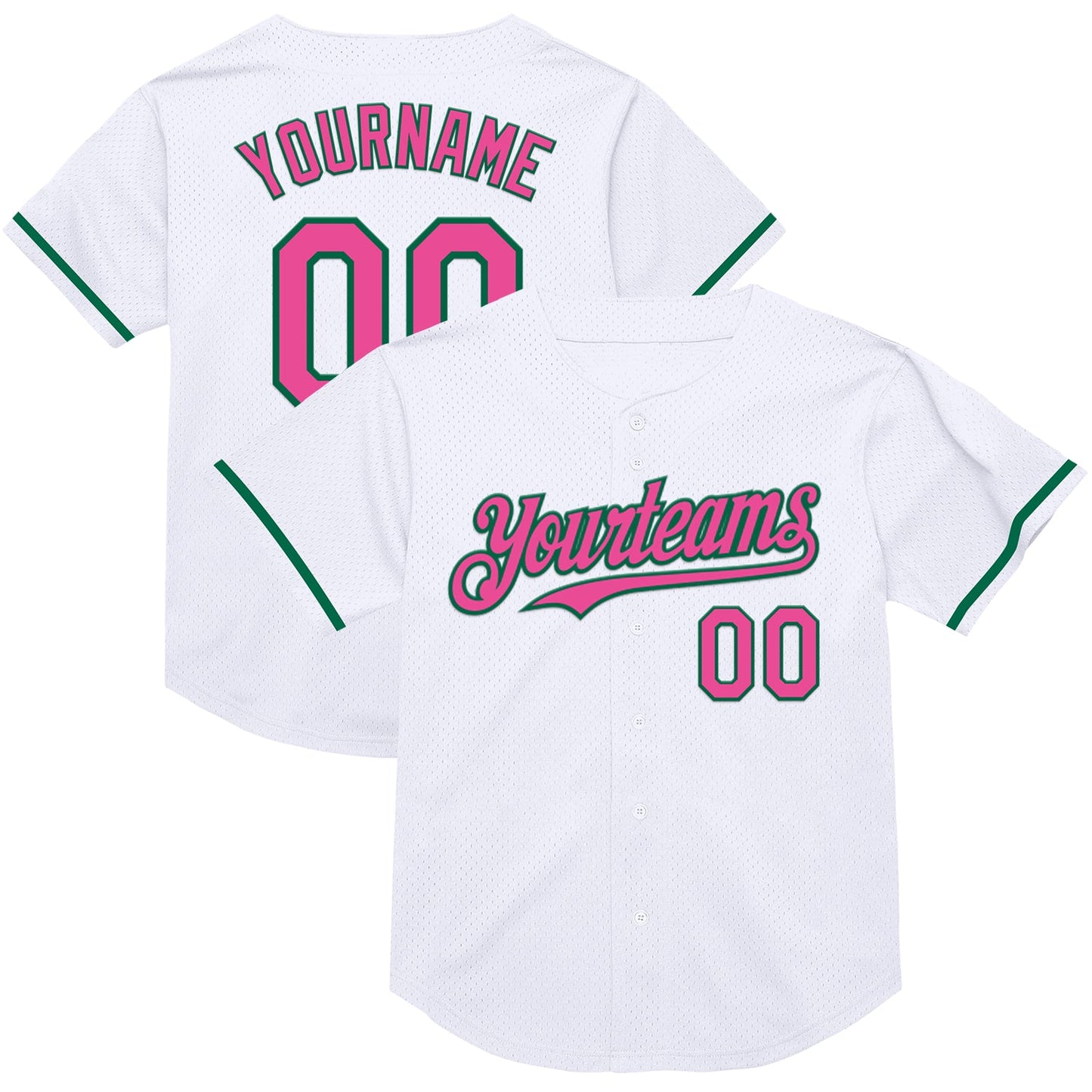 Custom White Pink-Kelly Green Mesh Authentic Throwback Baseball Jersey - Main View
