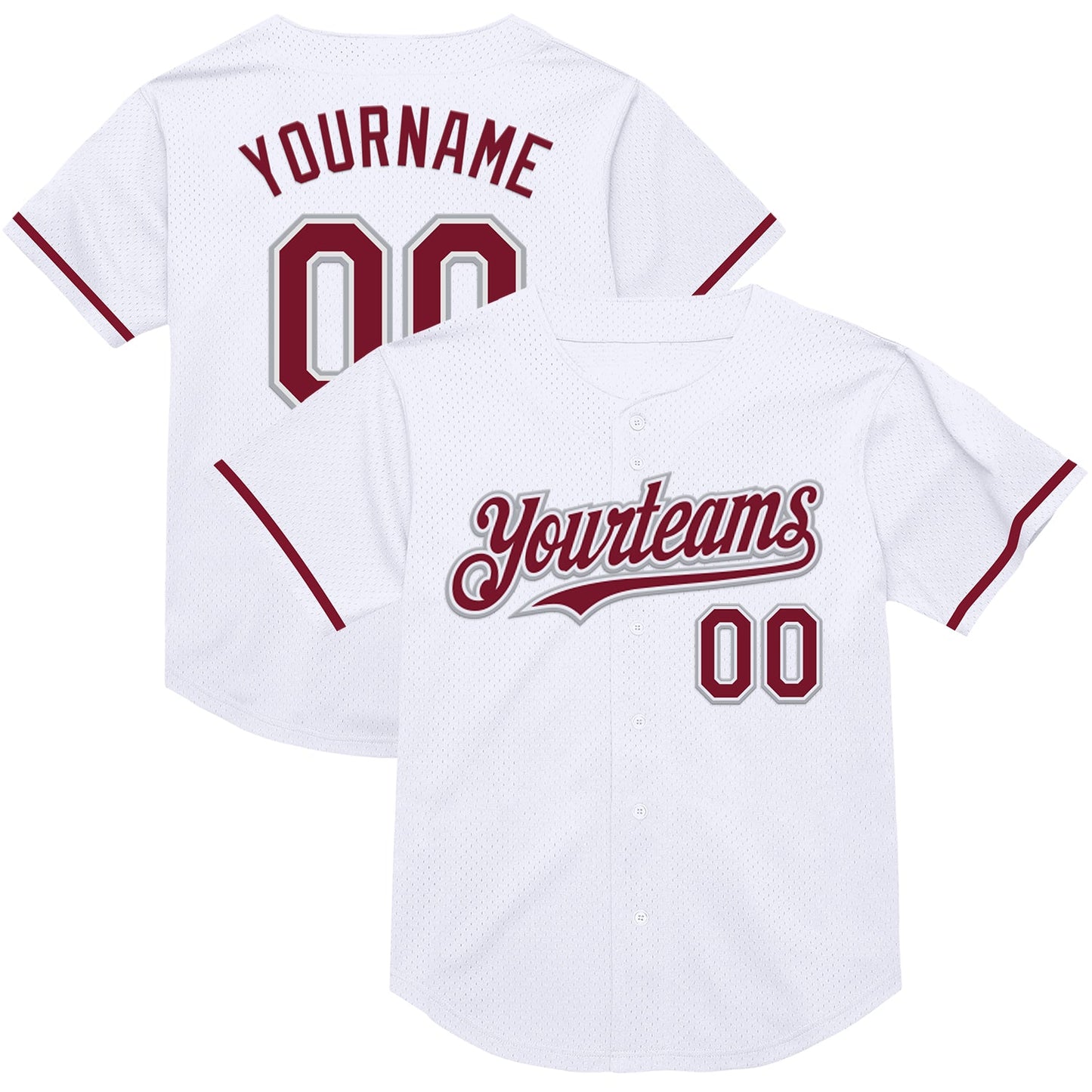 Custom White Crimson-Gray Mesh Authentic Throwback Baseball Jersey - Main View