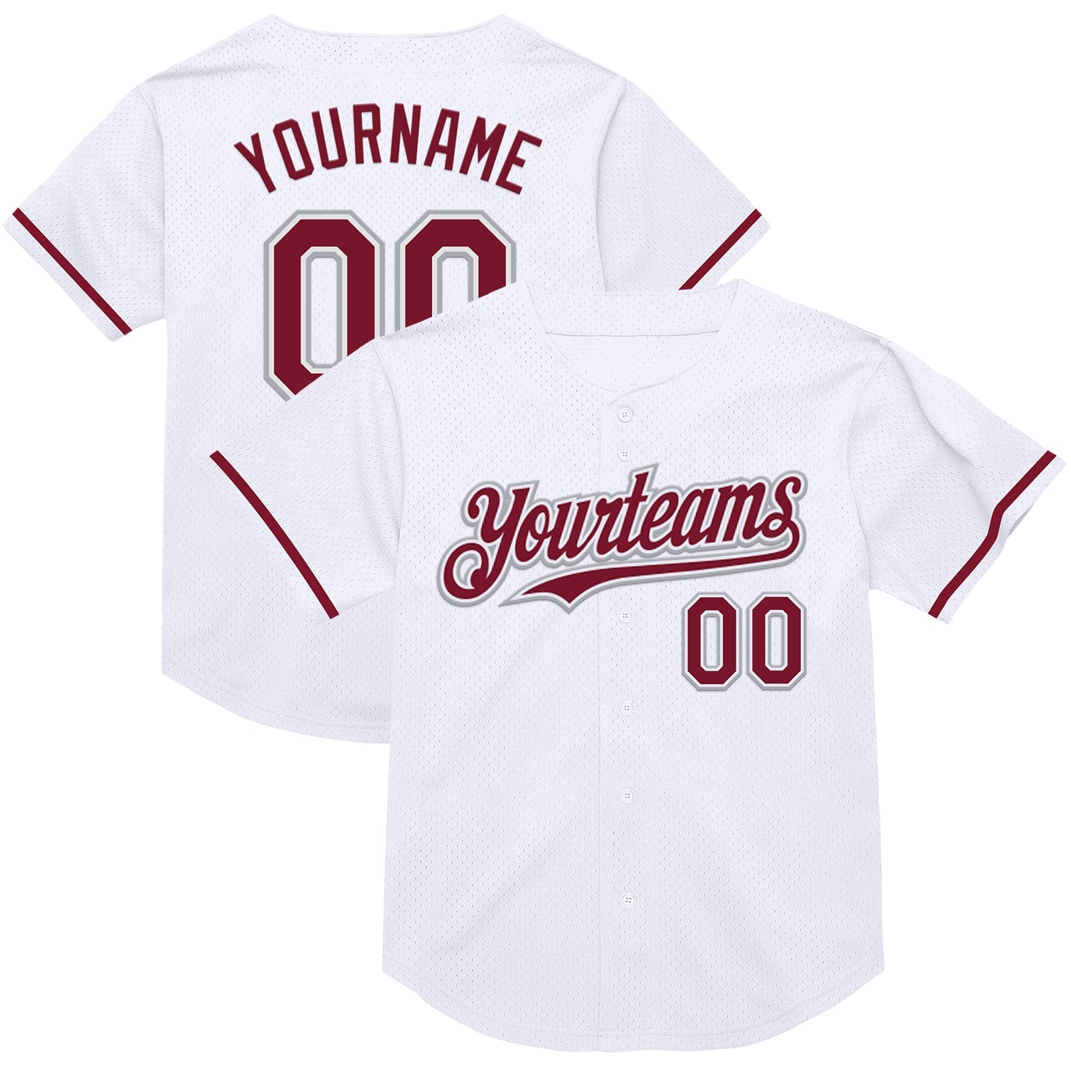 Custom White Crimson-Gray Mesh Authentic Throwback Baseball Jersey - Main View