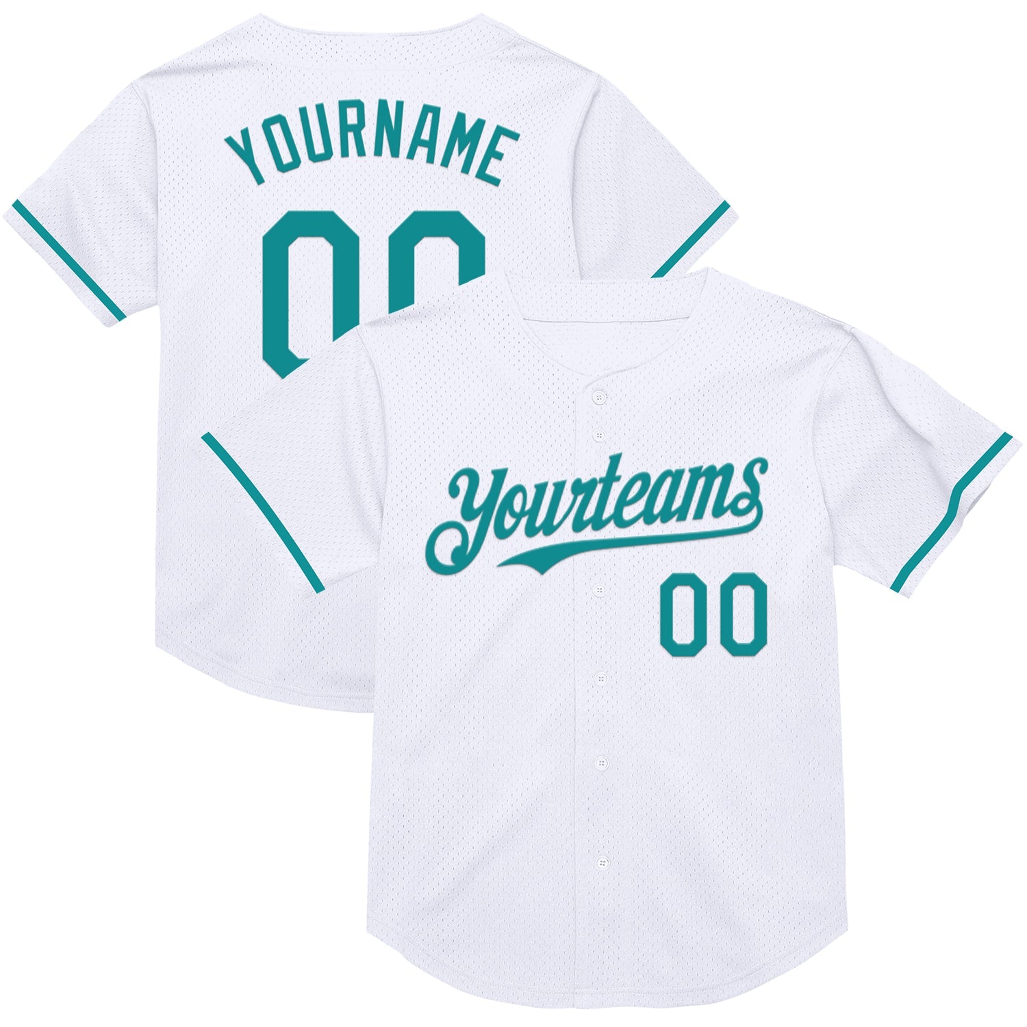 Custom White Teal Mesh Authentic Throwback Baseball Jersey - Main View
