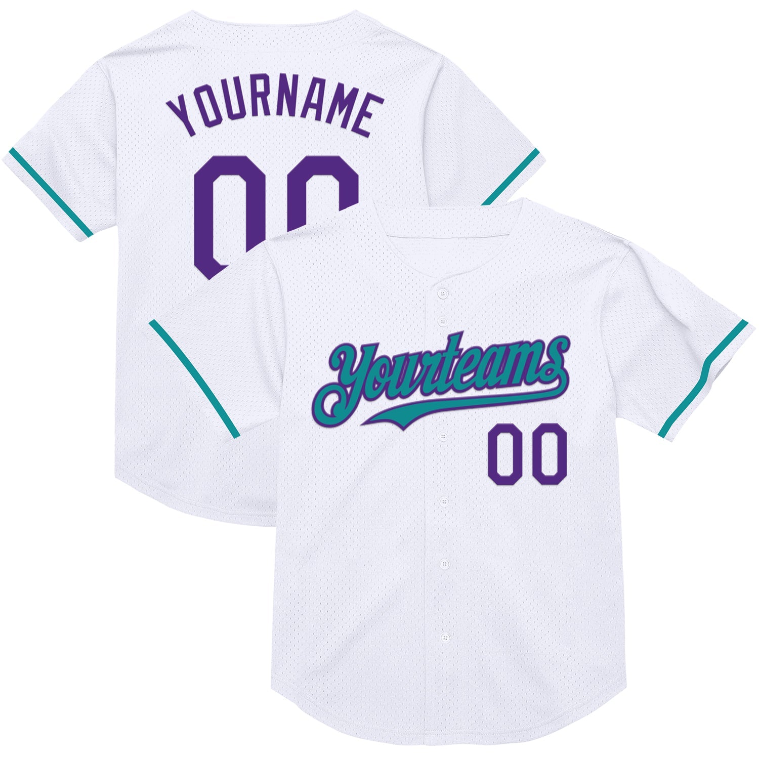 Custom White Purple-Teal Mesh Authentic Throwback Baseball Jersey - Main View
