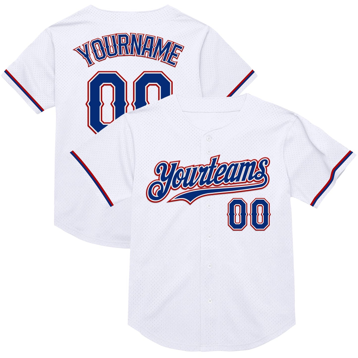 Custom White Royal-Red Mesh Authentic Throwback Baseball Jersey - Main View