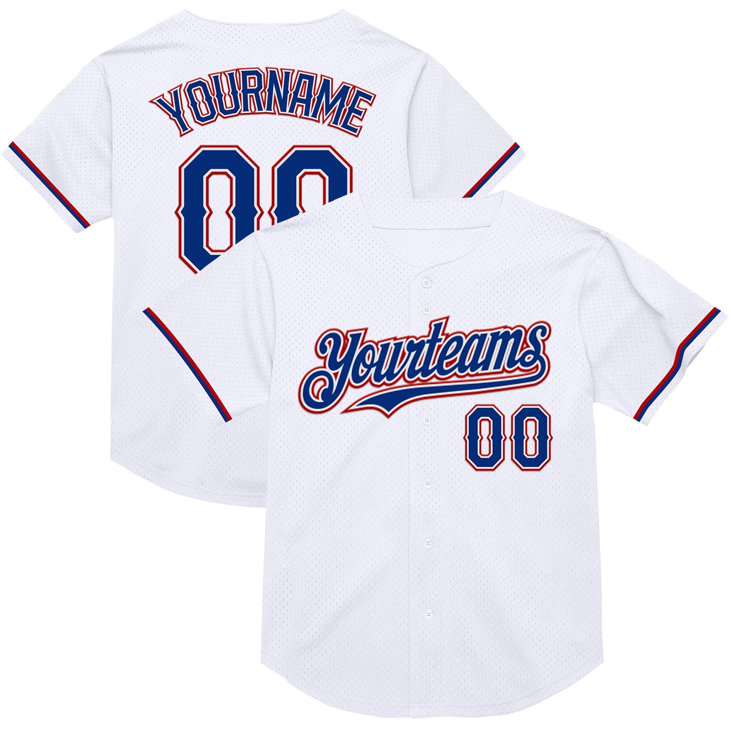 Custom White Royal-Red Mesh Authentic Throwback Baseball Jersey - Main View