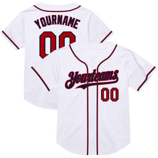 Custom White Red-Navy Mesh Authentic Throwback Baseball Jersey - Main View