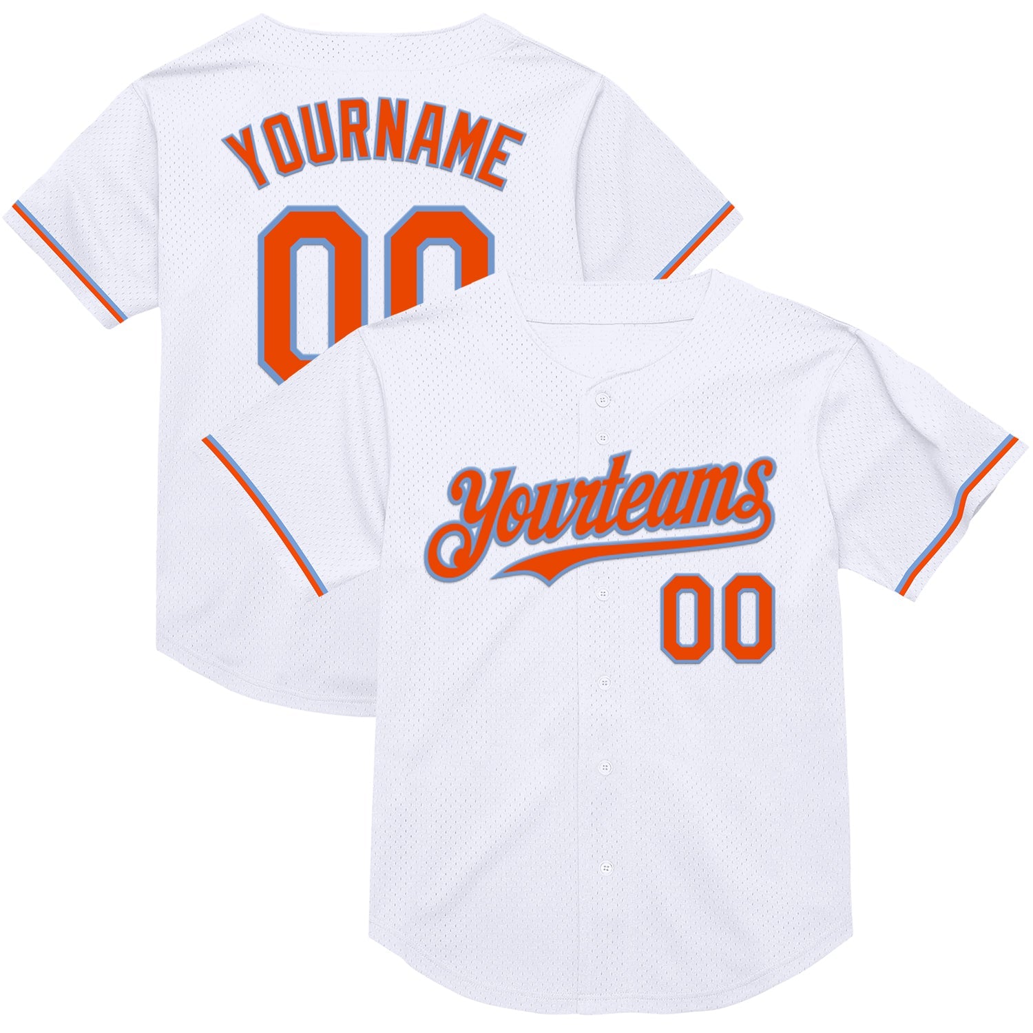 Custom White Orange-Powder Blue Mesh Authentic Throwback Baseball Jersey - Main View