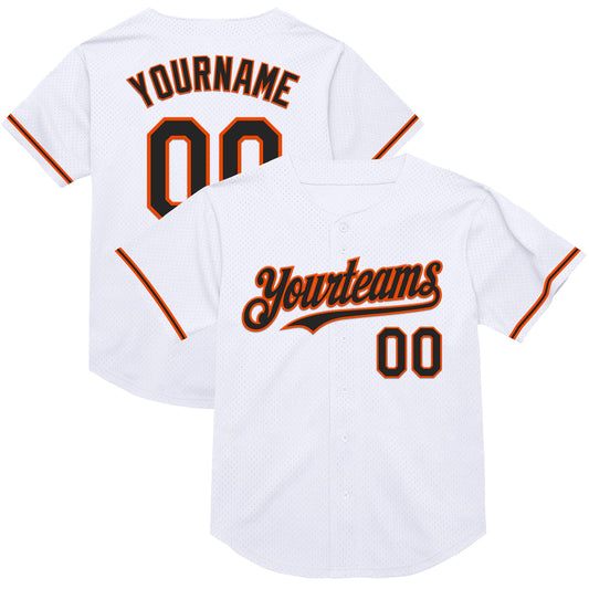 Custom White Black-Orange Mesh Authentic Throwback Baseball Jersey - Main View