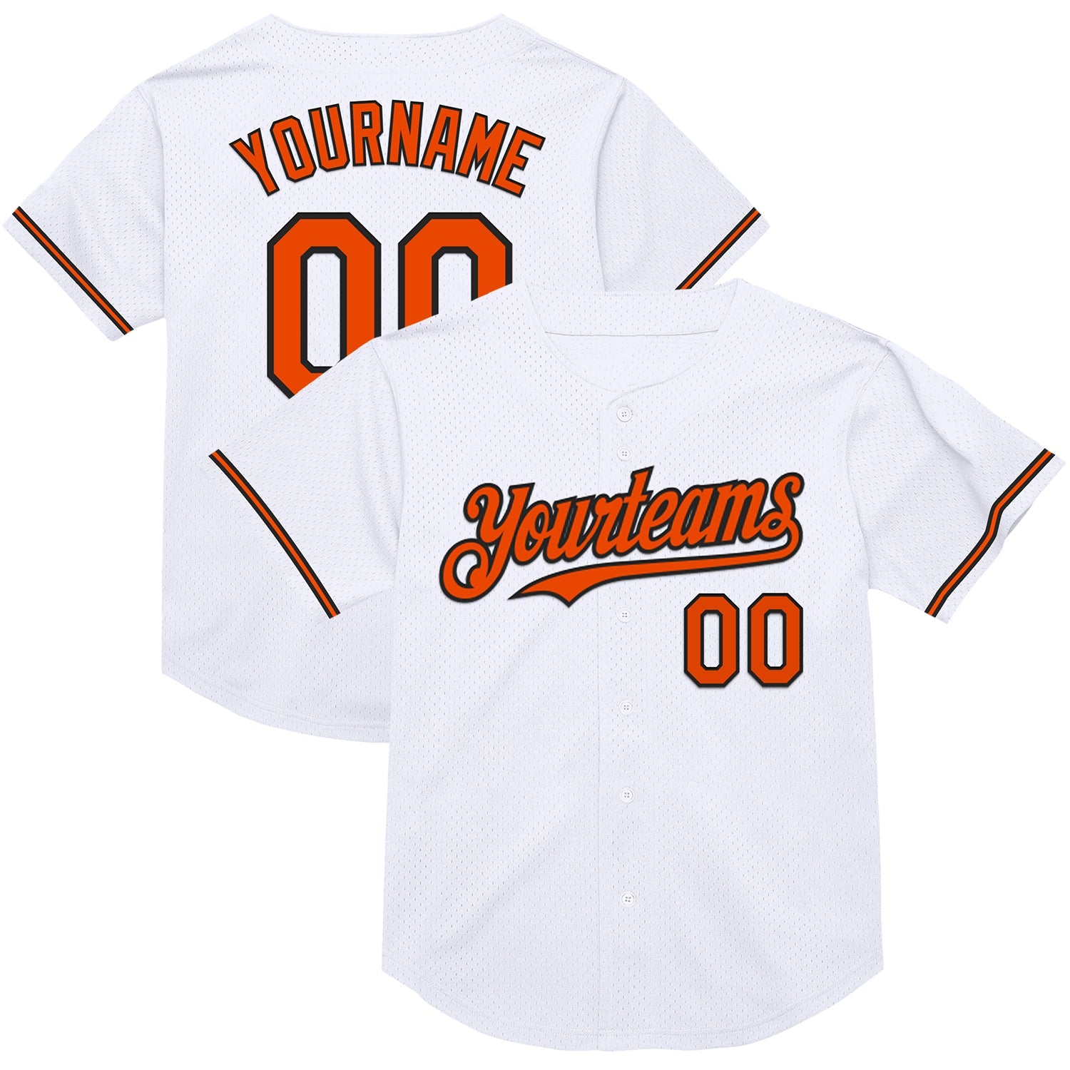 Custom White Orange-Black Mesh Authentic Throwback Baseball Jersey - Main View