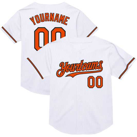 Custom White Orange-Black Mesh Authentic Throwback Baseball Jersey - Main View