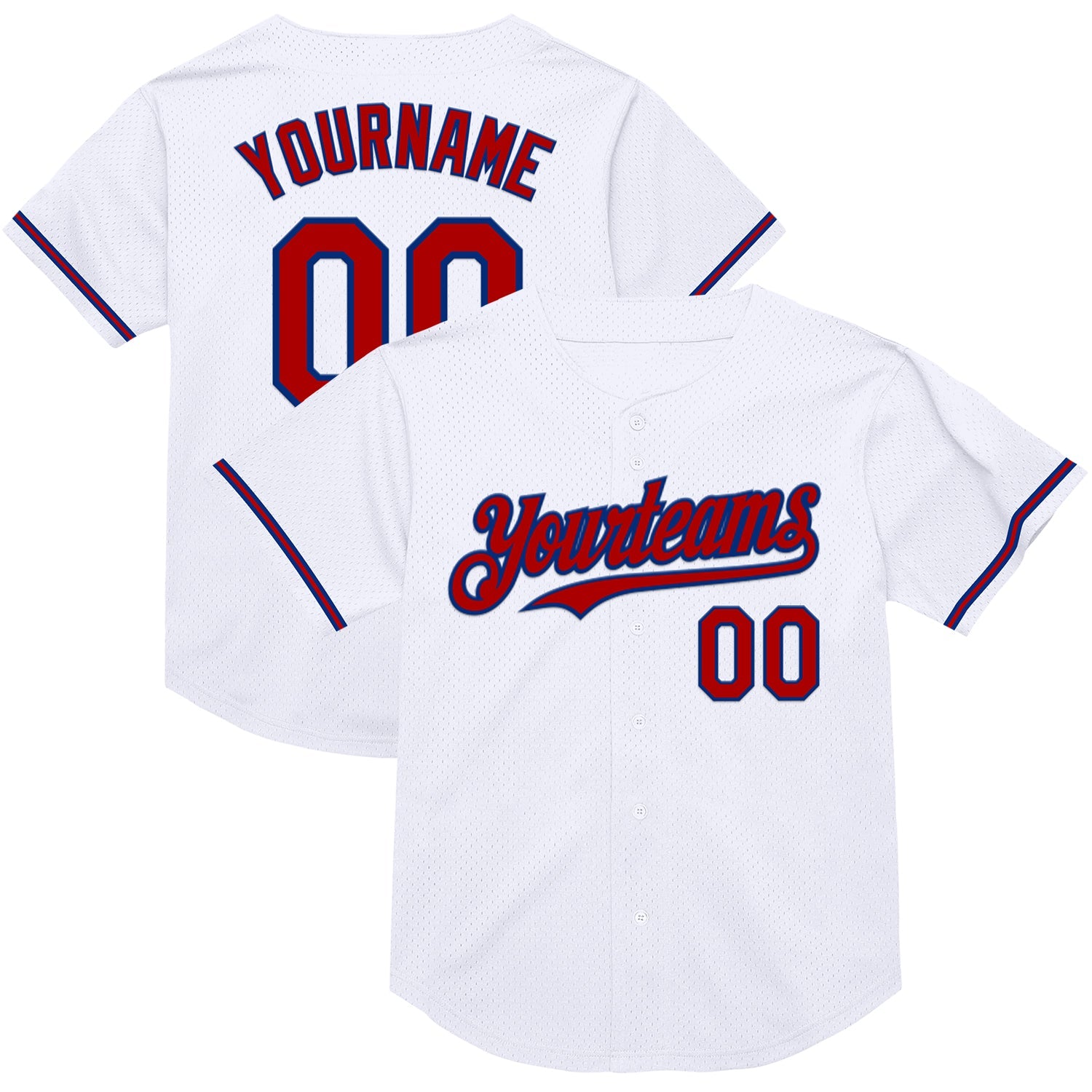 Custom White Red-Royal Mesh Authentic Throwback Baseball Jersey - Main View