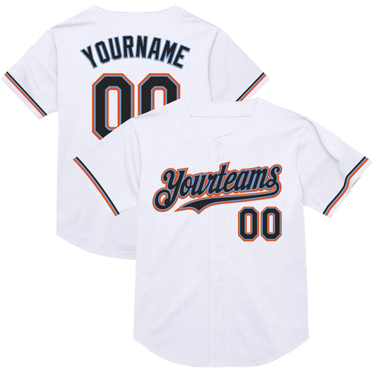 Custom White Black Powder Blue-Orange Mesh Authentic Throwback Baseball Jersey - Main View