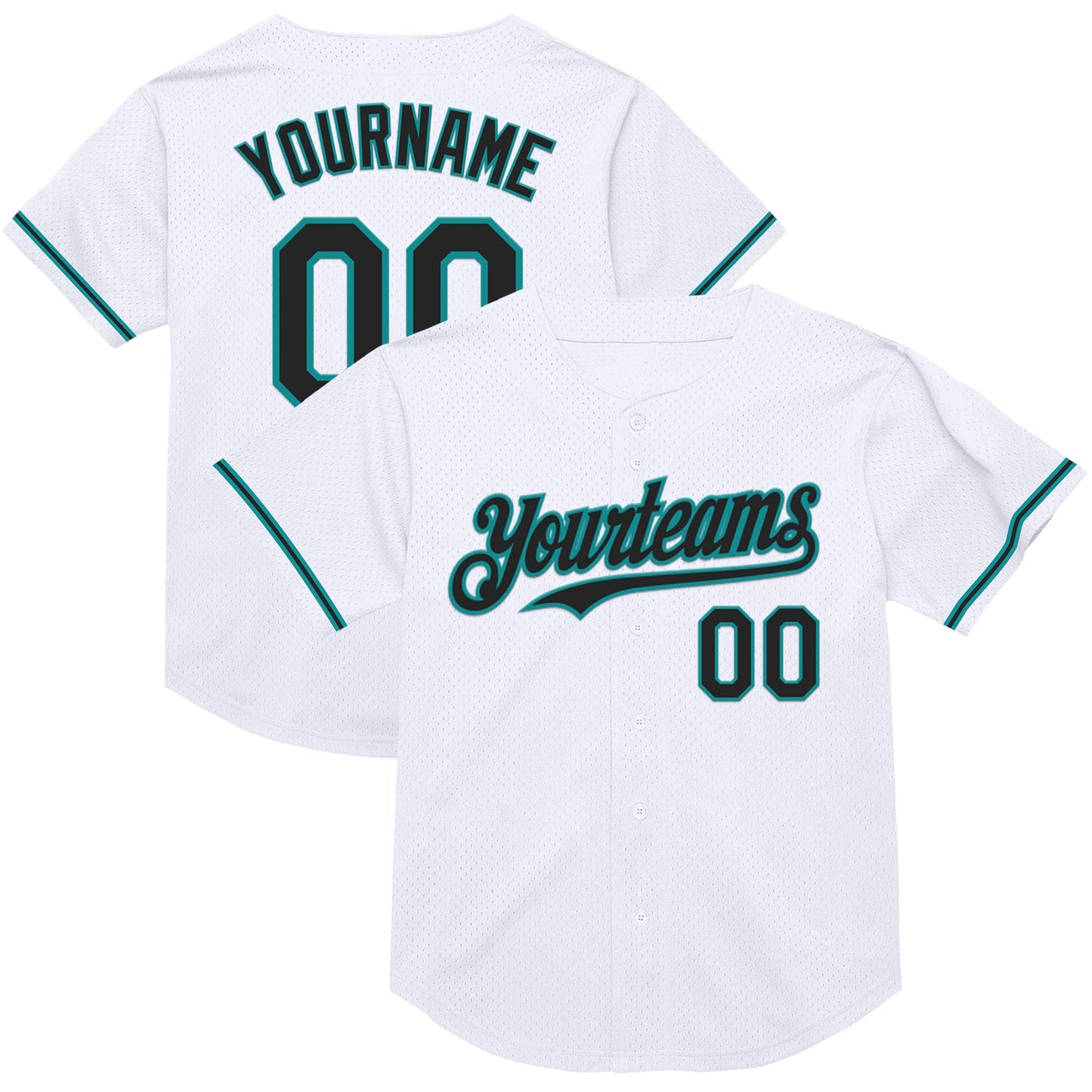 Custom White Black-Teal Mesh Authentic Throwback Baseball Jersey - Main View