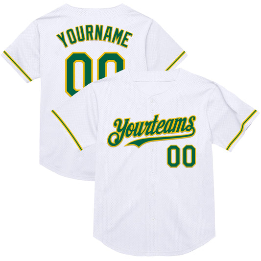 Custom White Kelly Green-Yellow Mesh Authentic Throwback Baseball Jersey - Main View