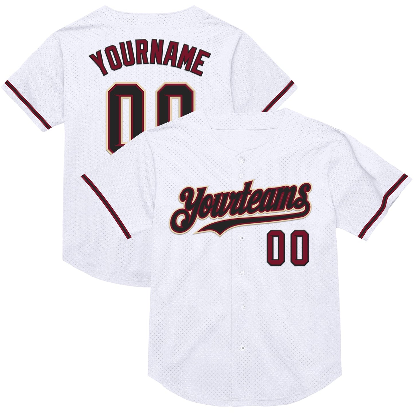 Custom White Black Crimson-Cream Mesh Authentic Throwback Baseball Jersey - Main View