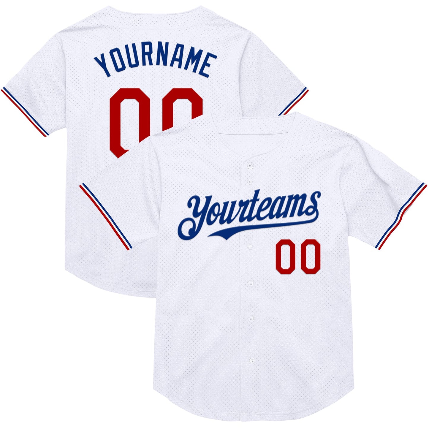 Custom White Red-Royal Mesh Authentic Throwback Baseball Jersey - Main View