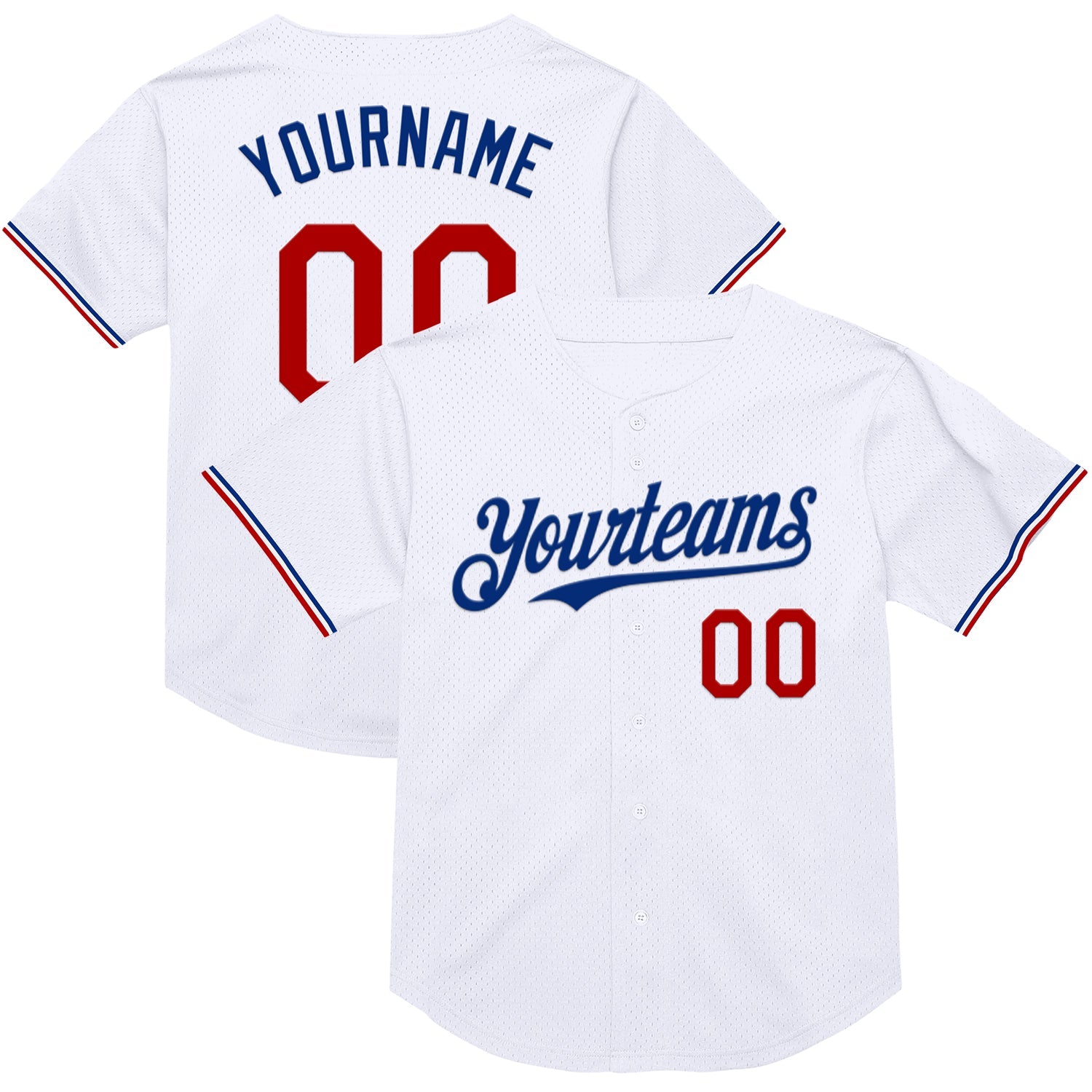 Custom White Red-Royal Mesh Authentic Throwback Baseball Jersey - Main View