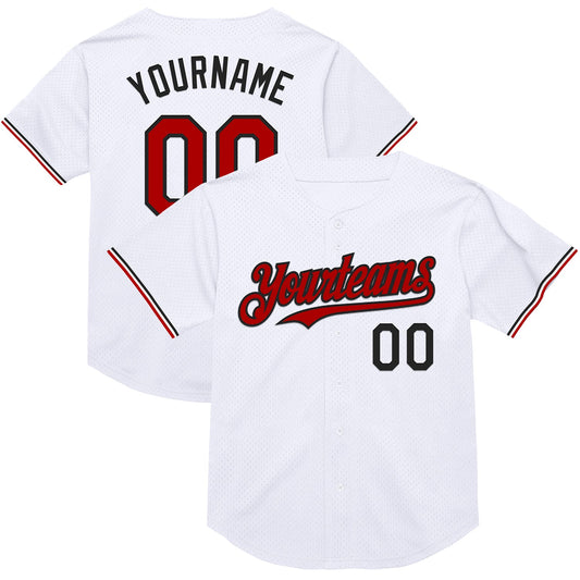 Custom White Red-Black Mesh Authentic Throwback Baseball Jersey - Main View