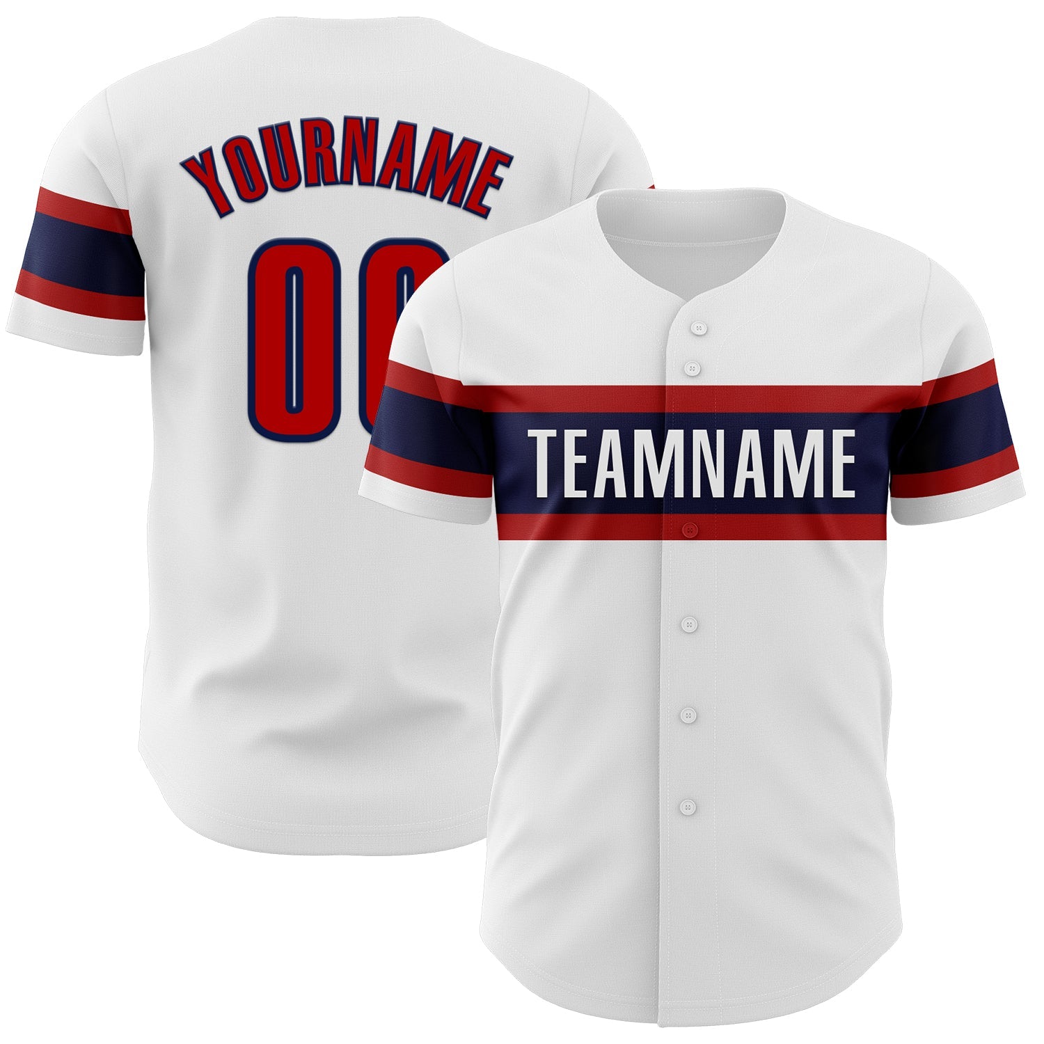 Custom White Red-Navy Authentic Baseball Jersey - Main View
