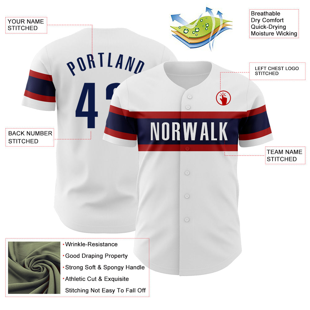 Custom White Navy-Red Authentic Baseball Jersey view 3