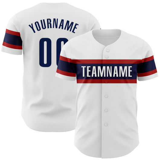 Custom White Navy-Red Authentic Baseball Jersey - Main View