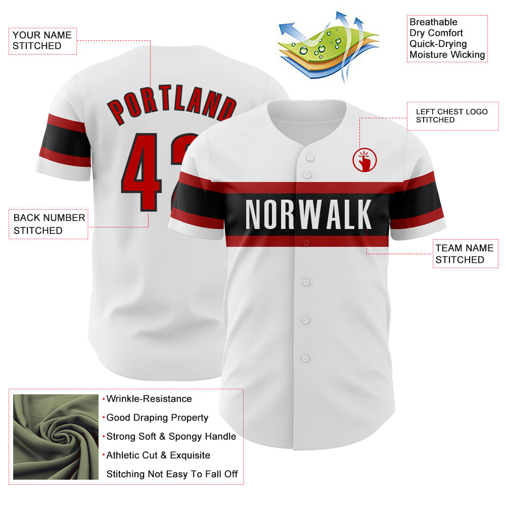 Custom White Red-Black Authentic Baseball Jersey view 3