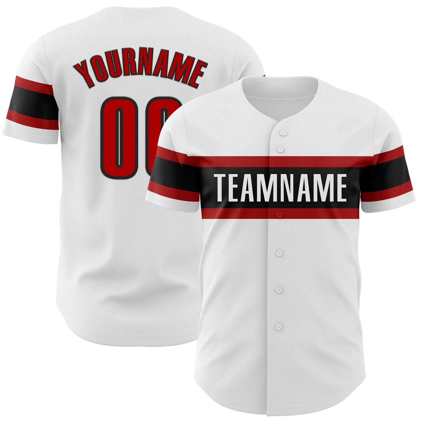 Custom White Red-Black Authentic Baseball Jersey - Main View