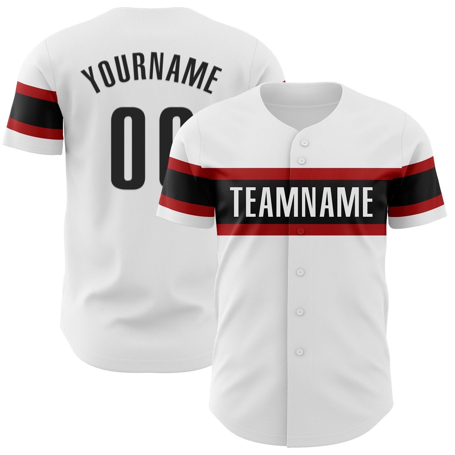 Custom White Black-Red Authentic Baseball Jersey - Main View