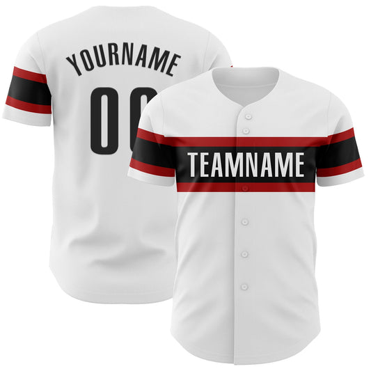 Custom White Black-Red Authentic Baseball Jersey - Main View