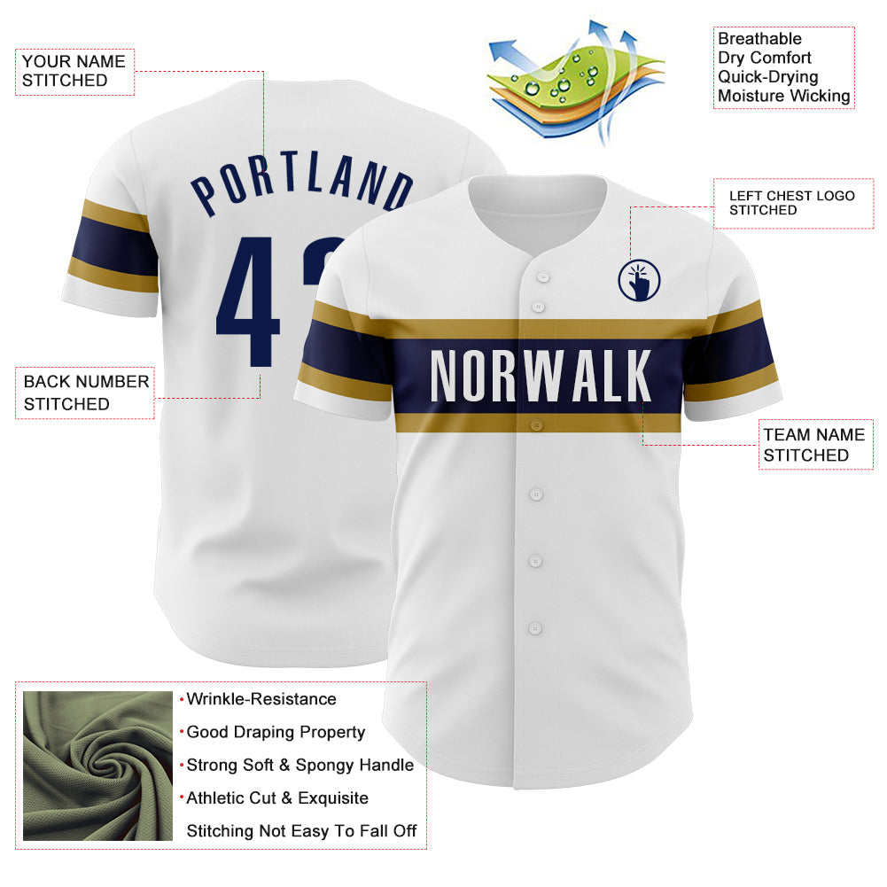 Custom White Navy-Old Gold Authentic Baseball Jersey view 3