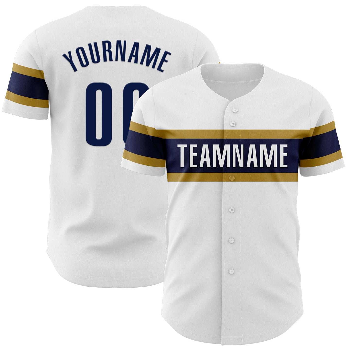 Custom White Navy-Old Gold Authentic Baseball Jersey - Main View