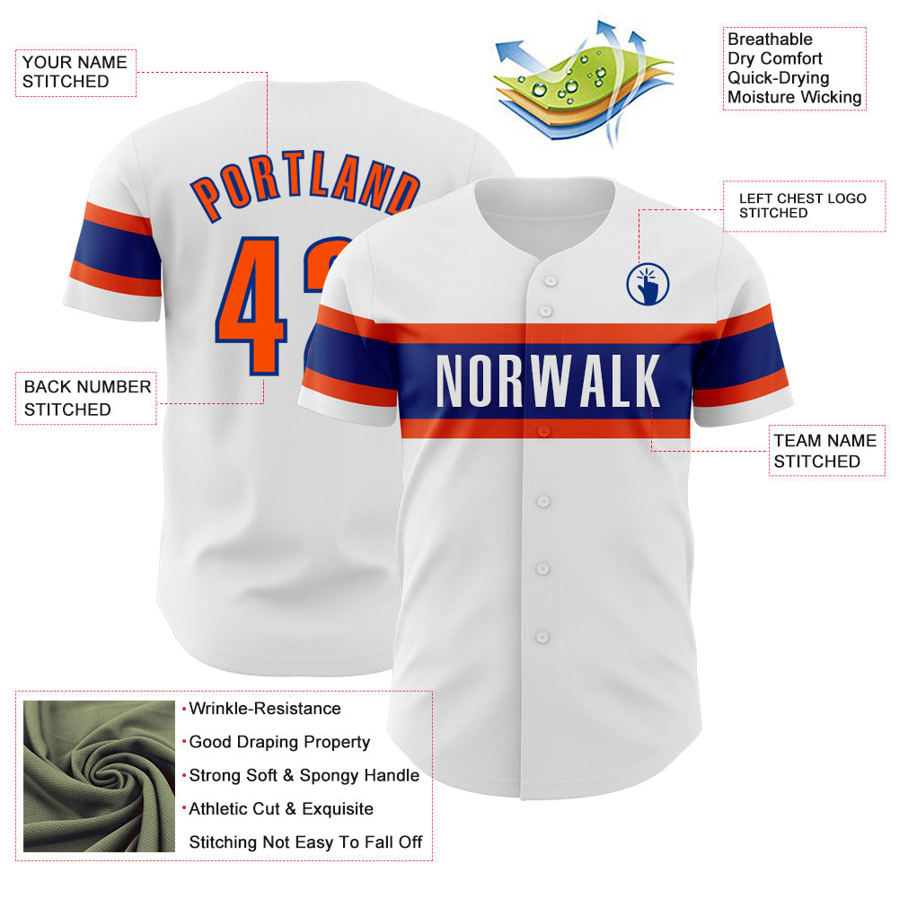 Custom White Orange-Royal Authentic Baseball Jersey view 3