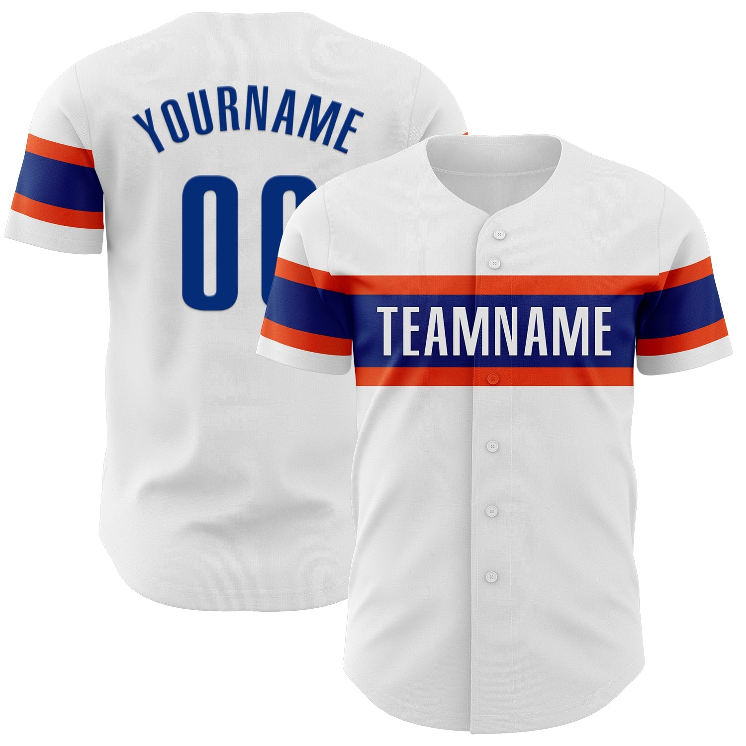 Custom White Royal-Orange Authentic Baseball Jersey - Main View
