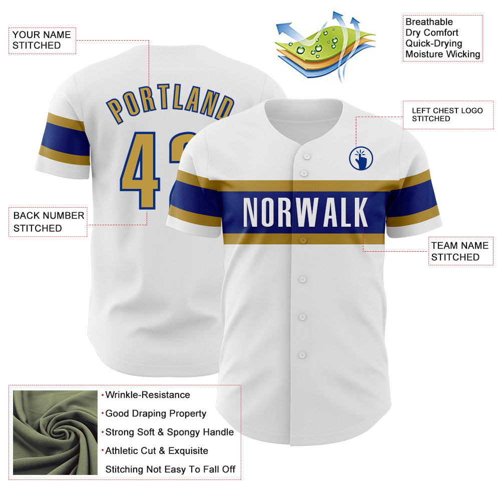 Custom White Old Gold-Royal Authentic Baseball Jersey view 3