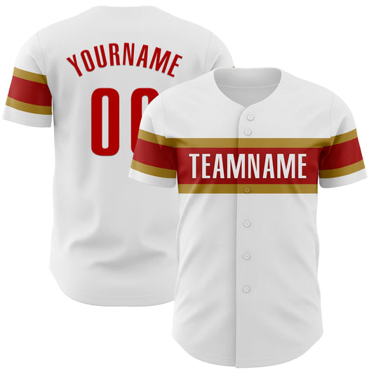 Custom White Red-Old Gold Authentic Baseball Jersey - Main View