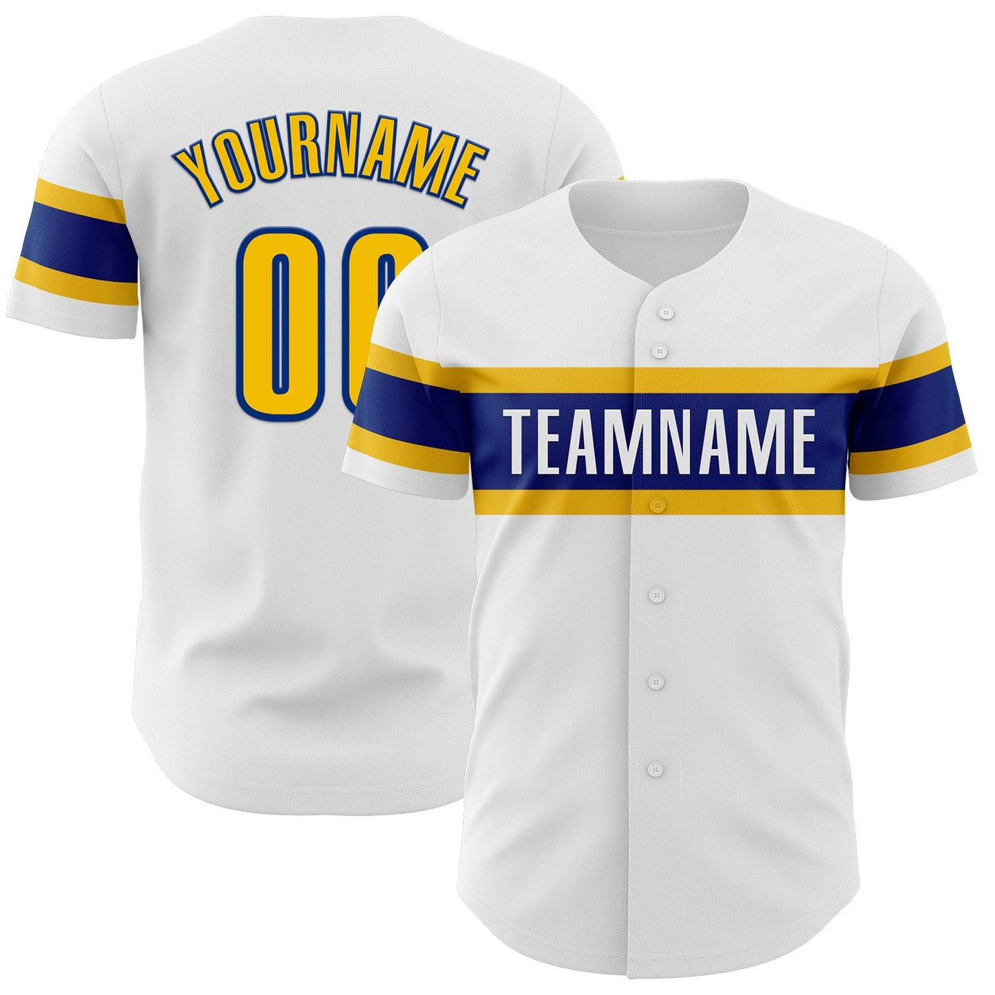Custom White Yellow-Royal Authentic Baseball Jersey - Main View