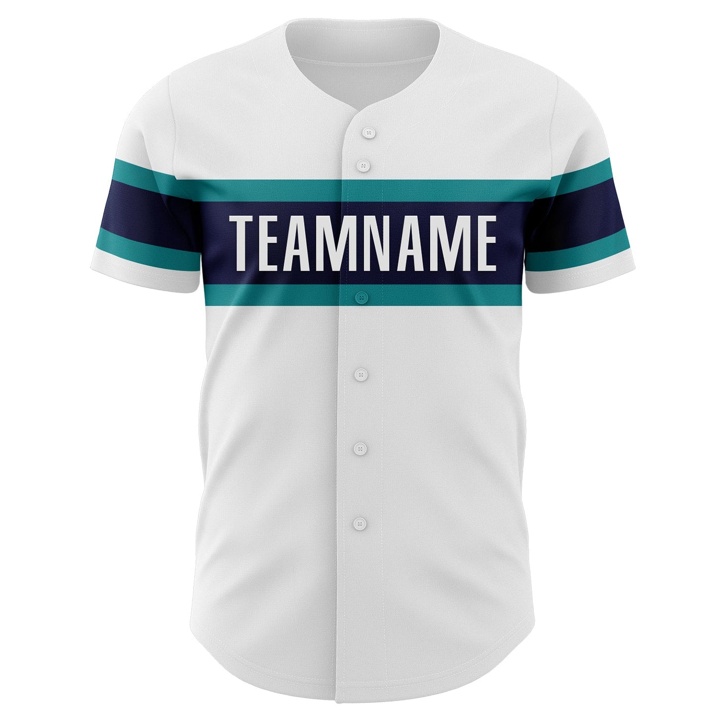 Custom White Teal-Navy Authentic Baseball Jersey view 2