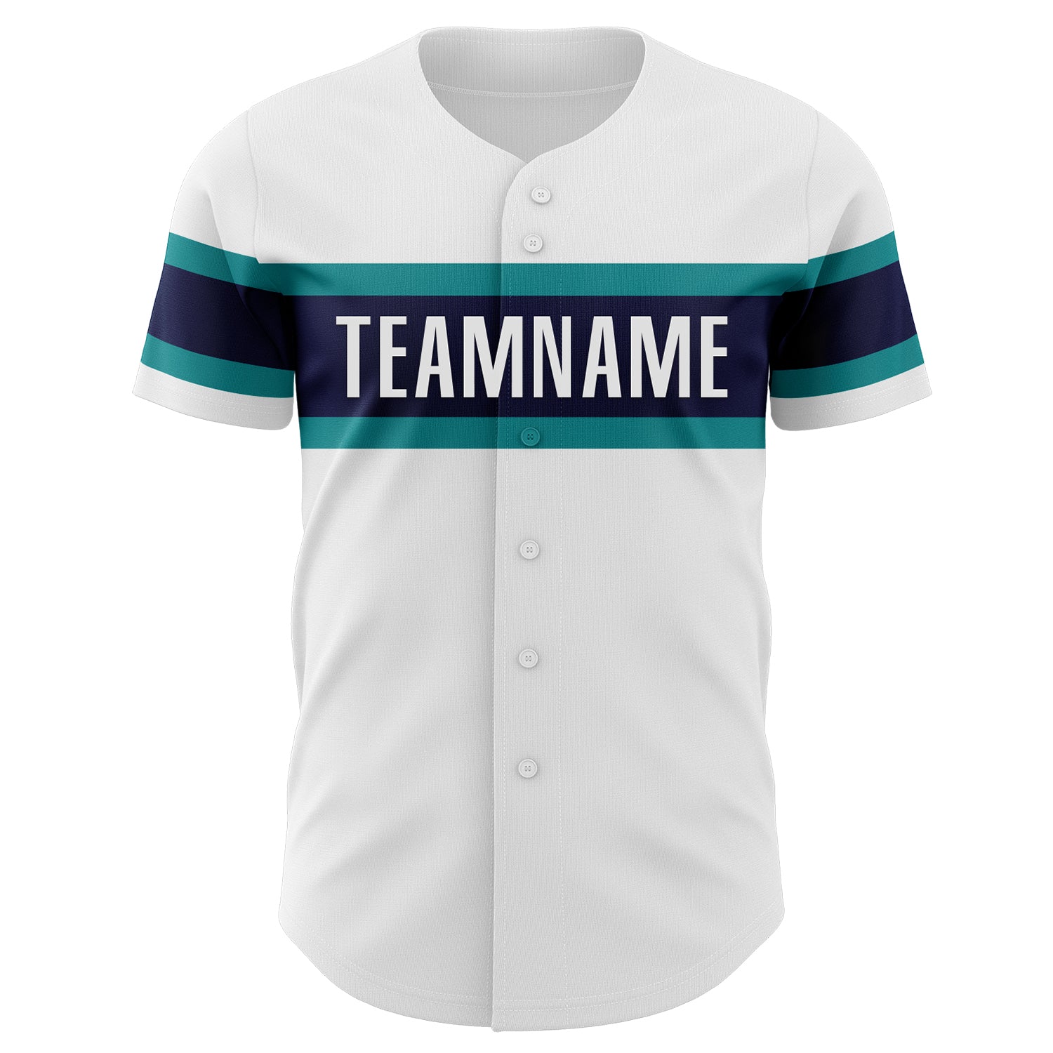 Custom White Teal-Navy Authentic Baseball Jersey view 2