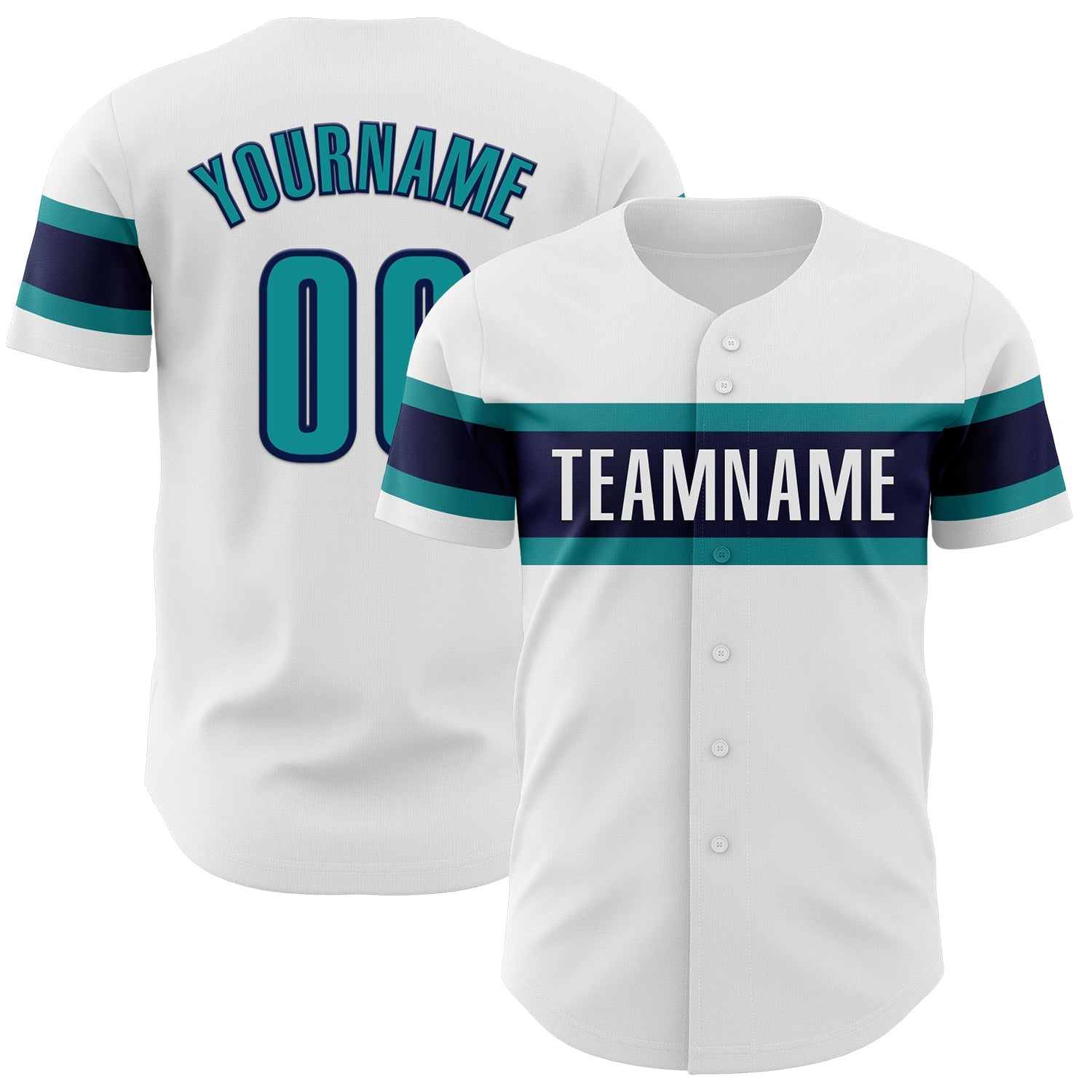 Custom White Teal-Navy Authentic Baseball Jersey - Main View