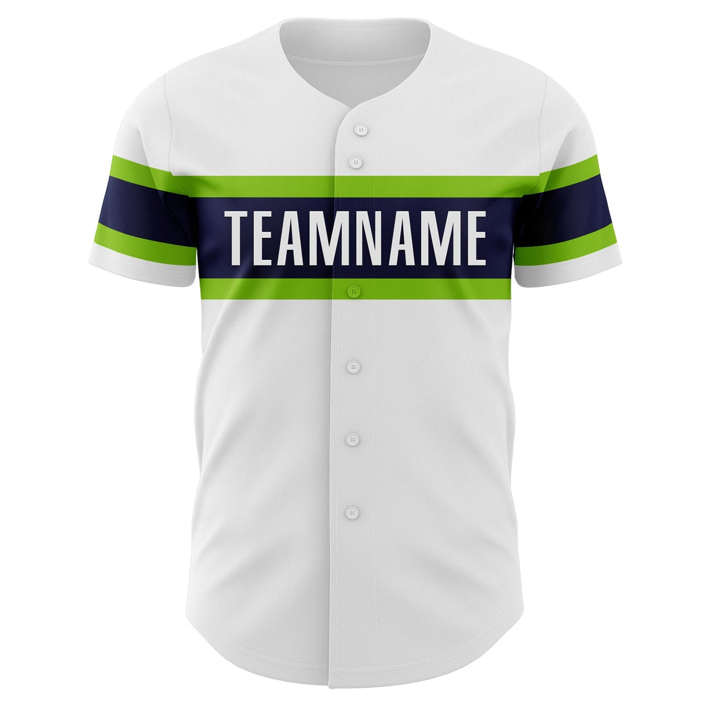 Custom White Neon Green-Navy Authentic Baseball Jersey view 2