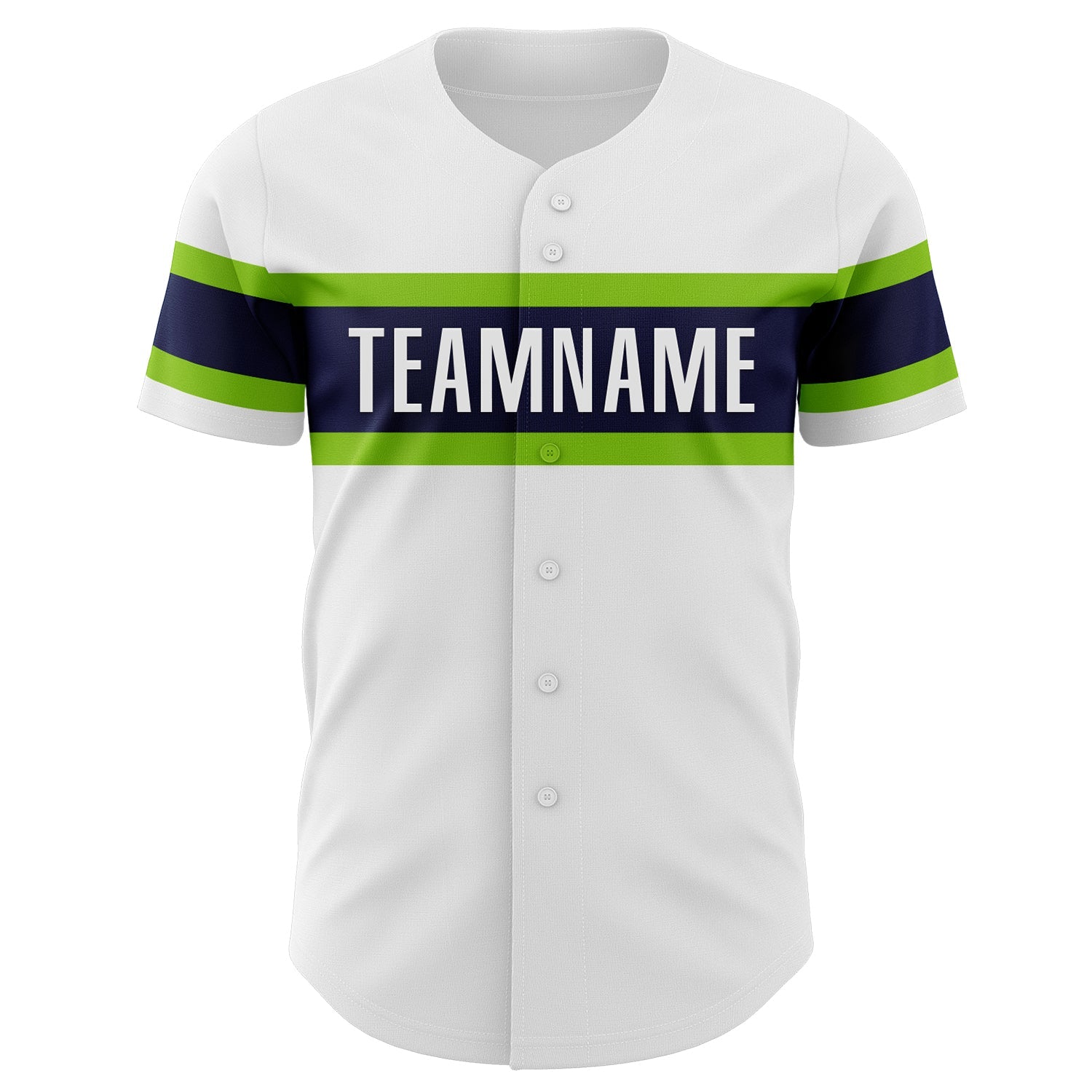 Custom White Neon Green-Navy Authentic Baseball Jersey view 2