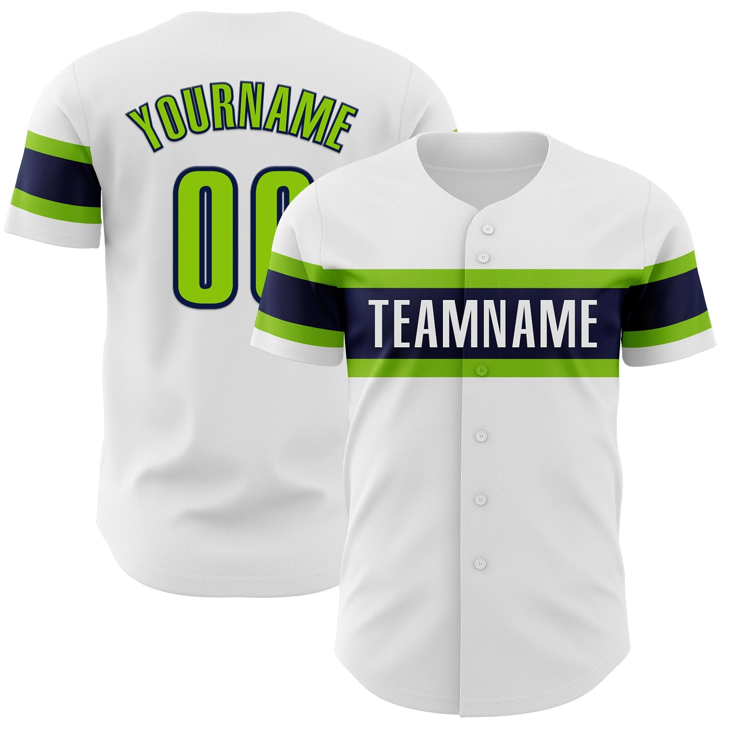 Custom White Neon Green-Navy Authentic Baseball Jersey - Main View