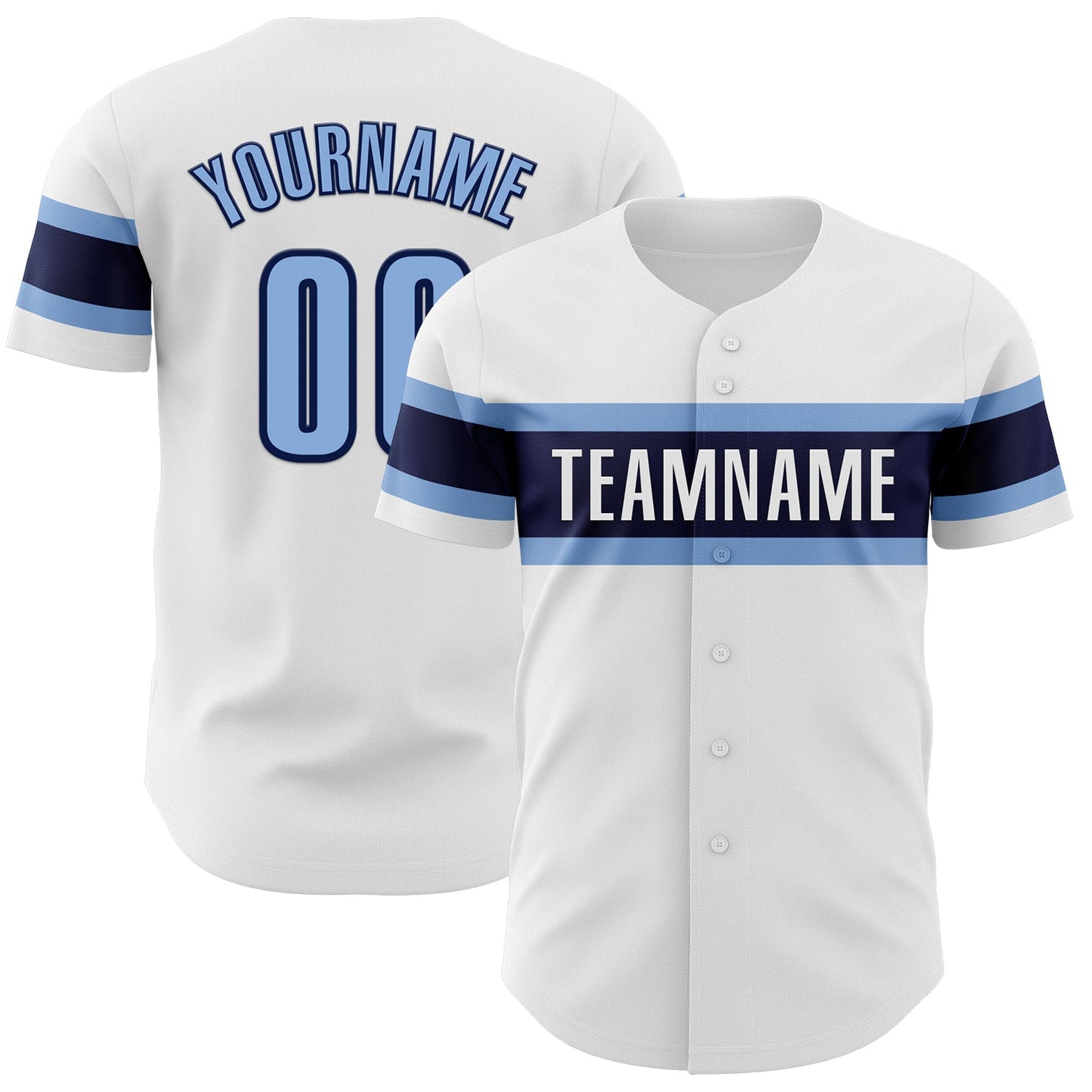 Custom White Light Blue-Navy Authentic Baseball Jersey - Main View