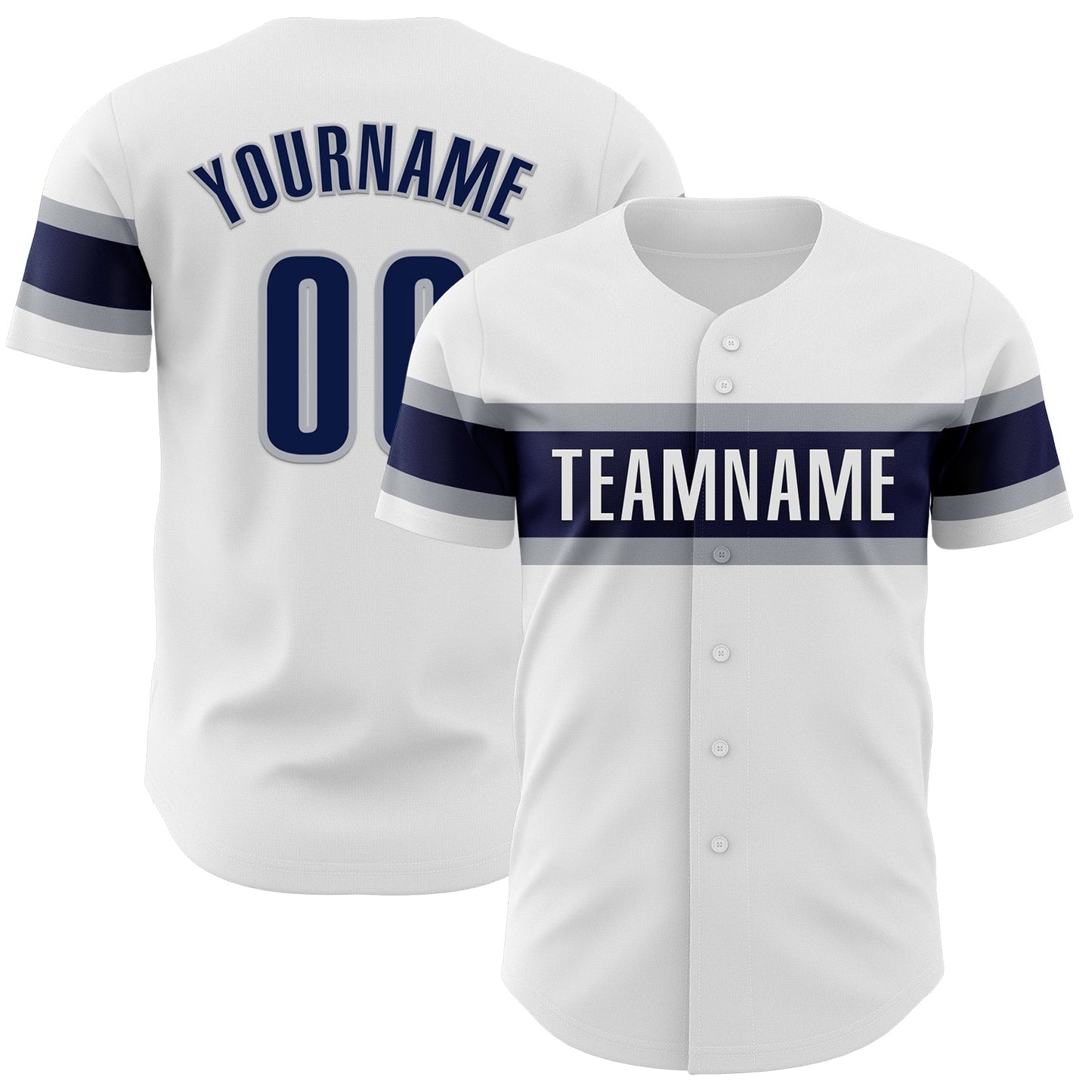 Custom White Navy-Gray Authentic Baseball Jersey - Main View