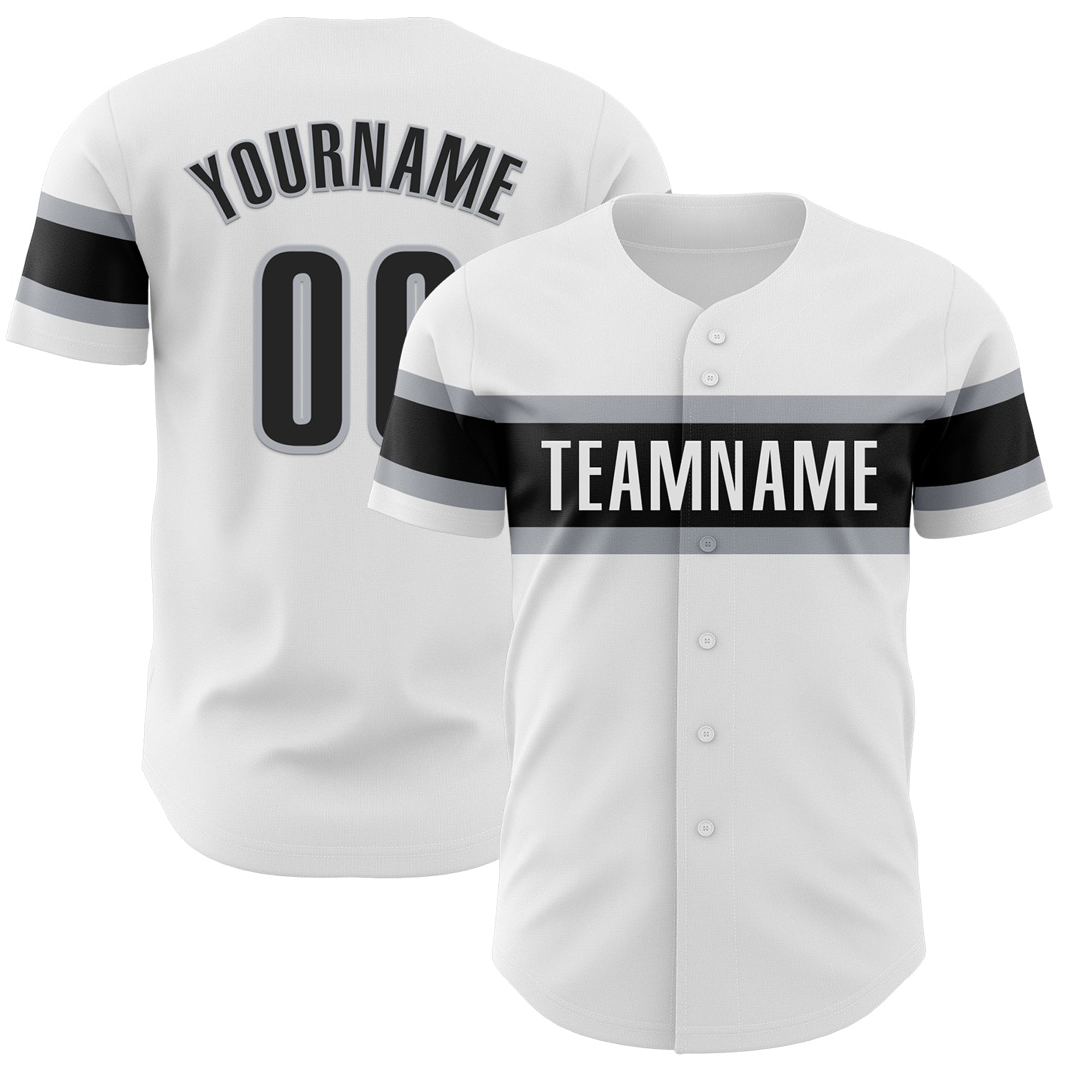 Custom White Black-Gray Authentic Baseball Jersey - Main View