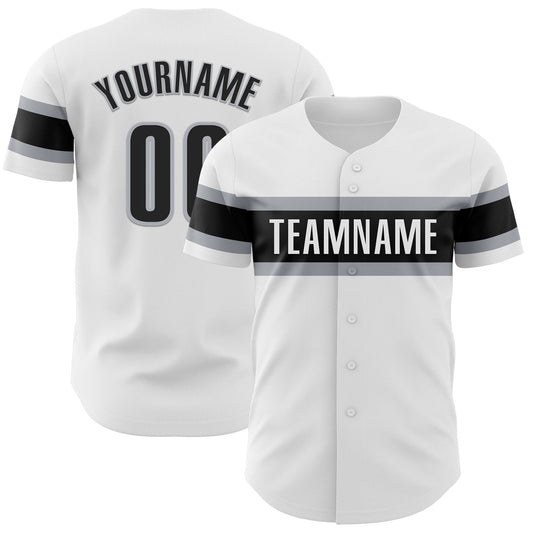 Custom White Black-Gray Authentic Baseball Jersey - Main View