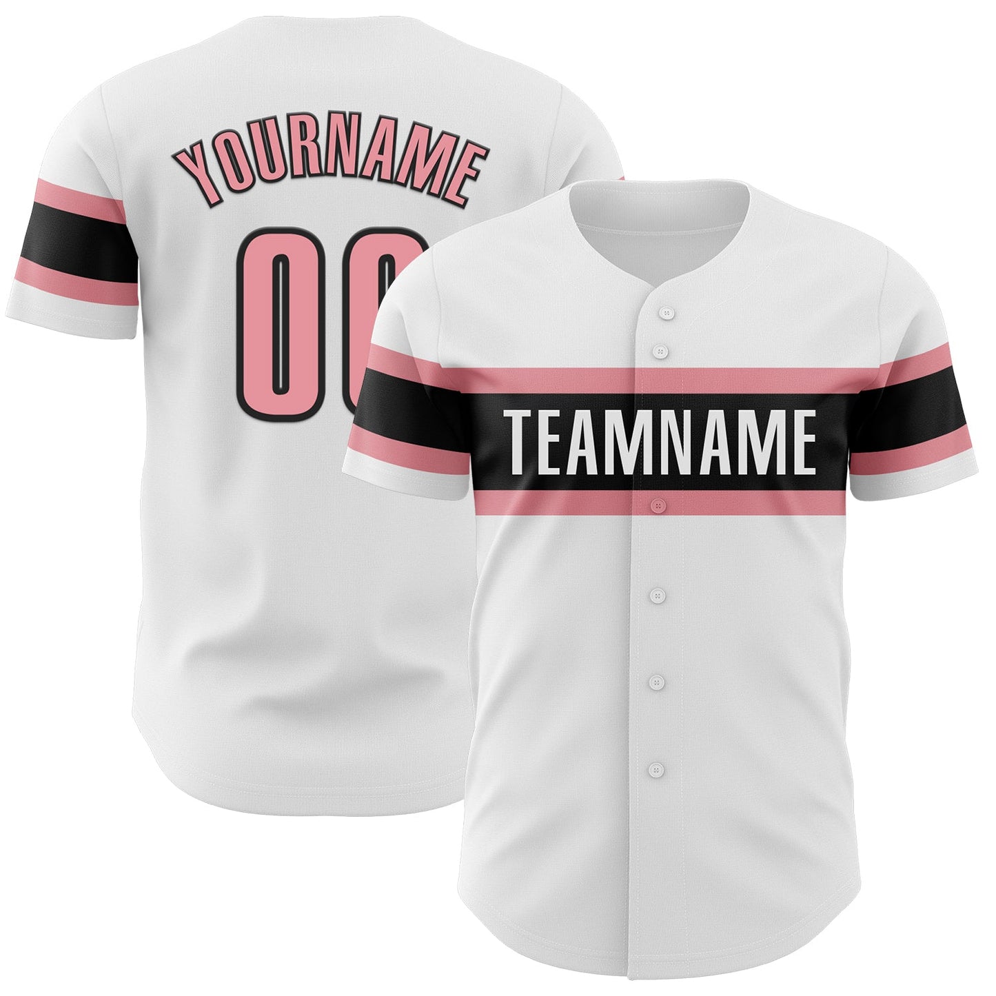 Custom White Medium Pink-Black Authentic Baseball Jersey - Main View