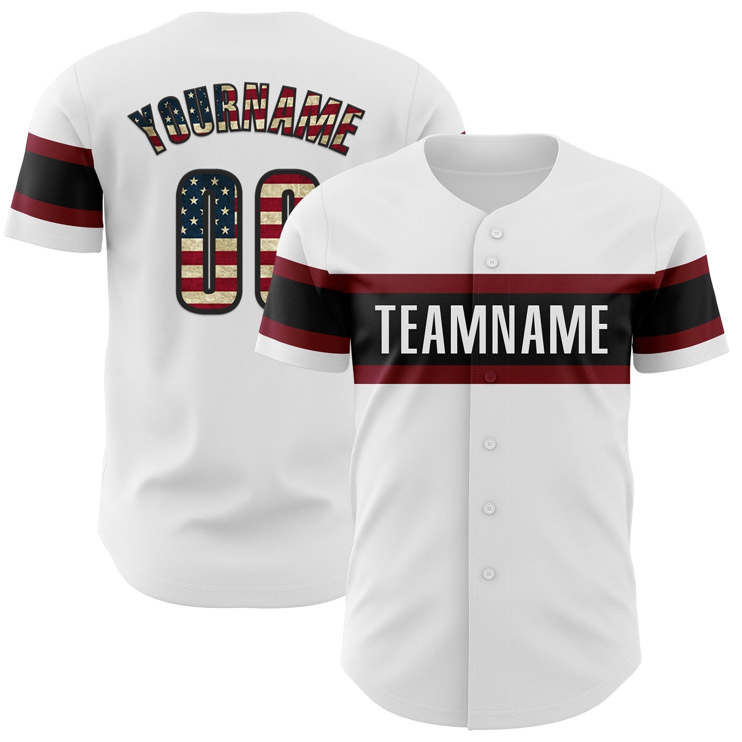 Custom White Vintage USA Flag Black-Maroon Authentic Baseball Jersey - Main View