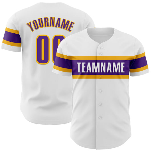 Custom White Purple-Gold Authentic Baseball Jersey - Main View